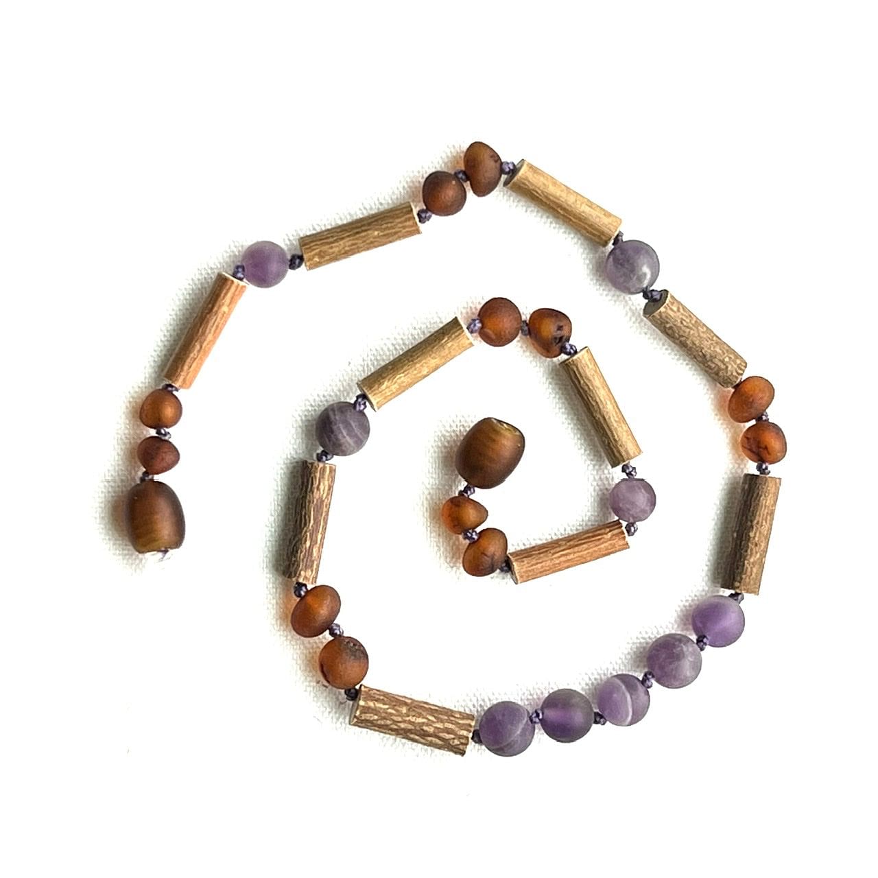 Amber and amethyst teething on sale necklace