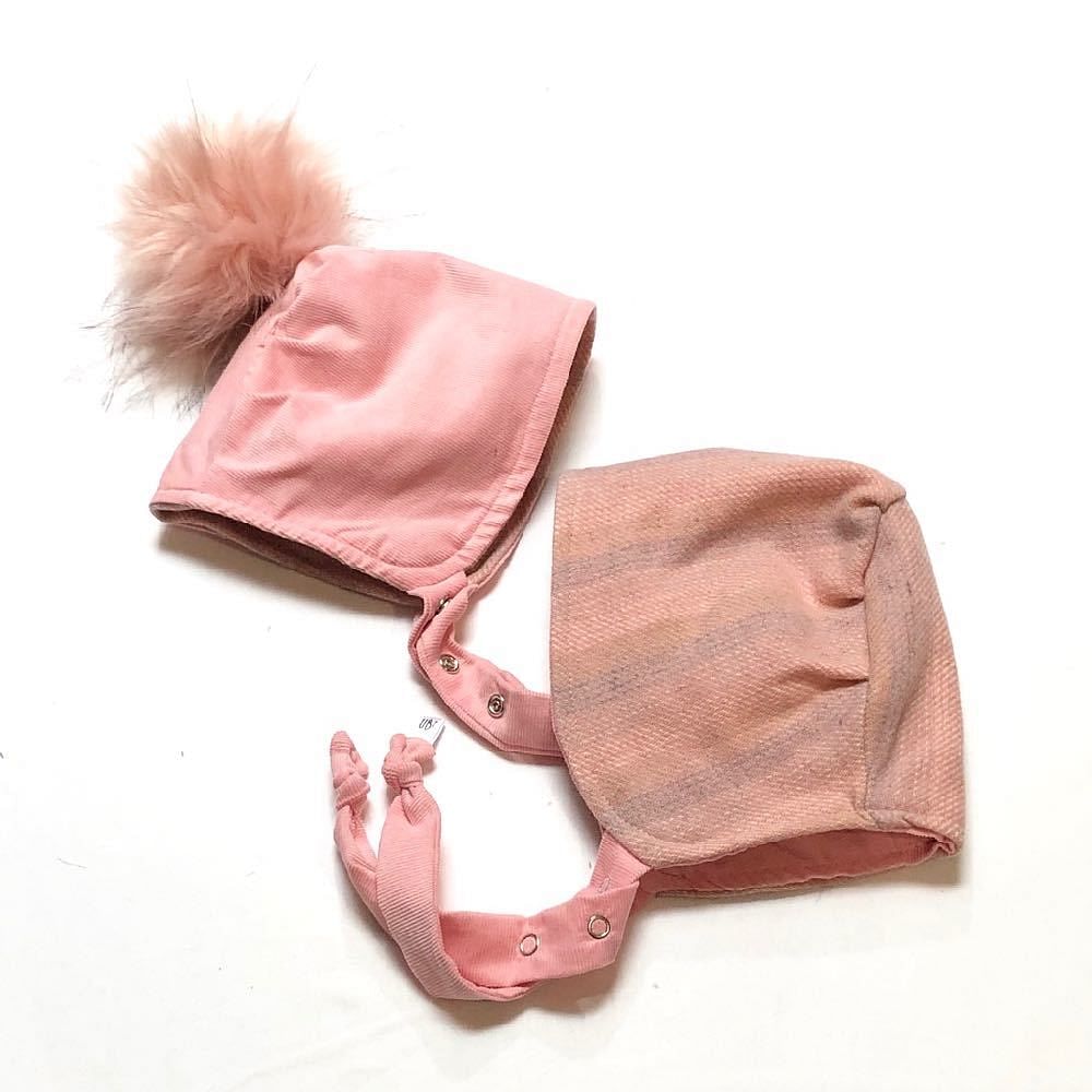 Brimless Bonnet in Dawn w-POMS - bebabyco