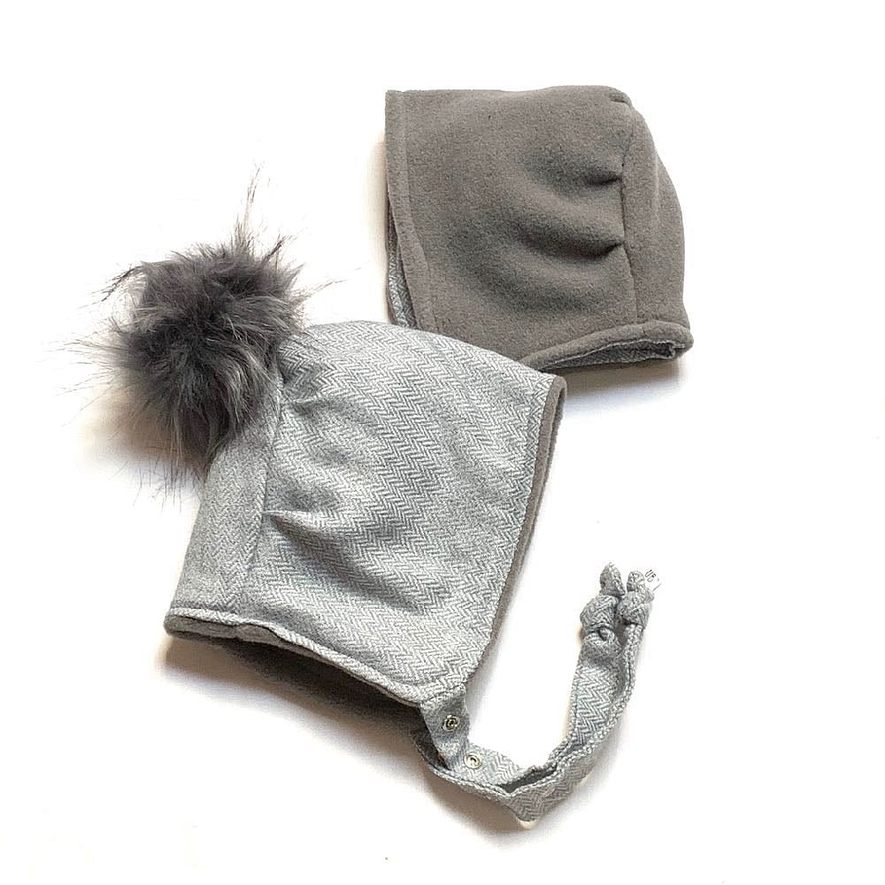 Brimless Bonnet in Herringbone Frost (add ears or poms) - bebabyco