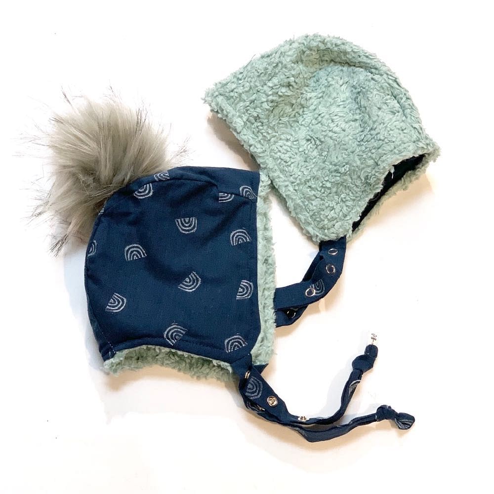 pilot bonnet in Organic Indigo Mint (white) Rainbow - bebabyco