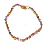 Teething necklace with cognac amber & amethyst - bebabyco