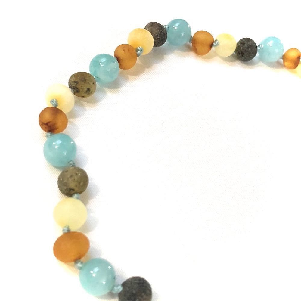 teething necklace with raw amber & aquamarine - bebabyco