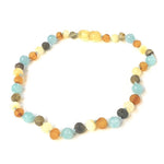 teething necklace with raw amber & aquamarine - bebabyco