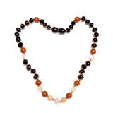 Teething Necklace with polished amber, moonstone & jasper - bebabyco